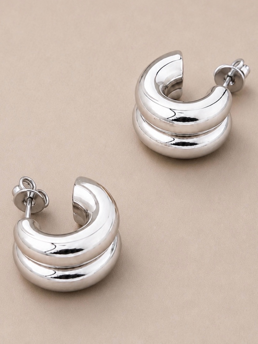 SIlver Double C Hoop Earrings (9727) - Picture 1 of 4